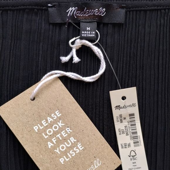 MA Madewell Black Square Neck Stretch Plissé Pleated Crop Cami Tank Top NWT M - Picture 4 of 12